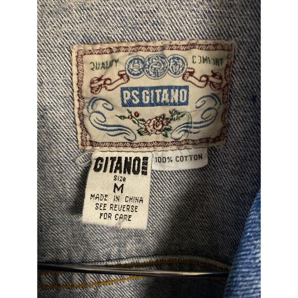 80's Vintage PS Gitano Women's Medium Jean Denim Button Up Vest Button Down - Picture 2 of 6